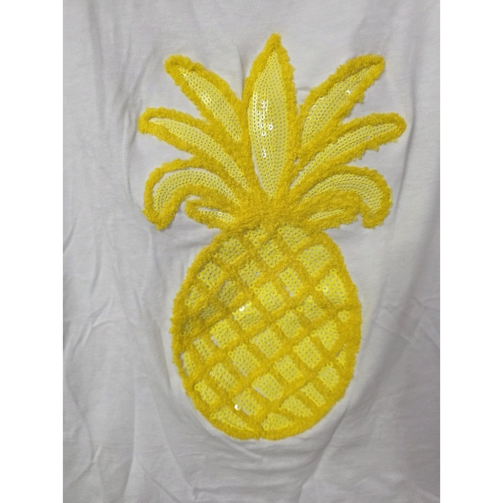 Alexis‎ Taylor WhiteWomens Shirt Crew Neck 3DSequin Chenelle Pineapple 3X Cruise - Picture 4 of 8
